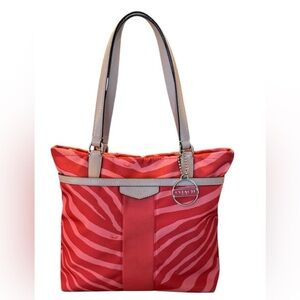 Coach Pink Coral Zebra Peyton Zip Top Tote 2013